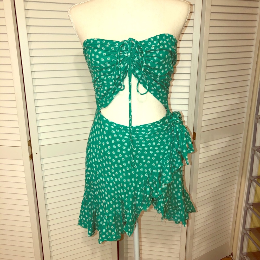 Skylar + Madison green floral strapless mini dress